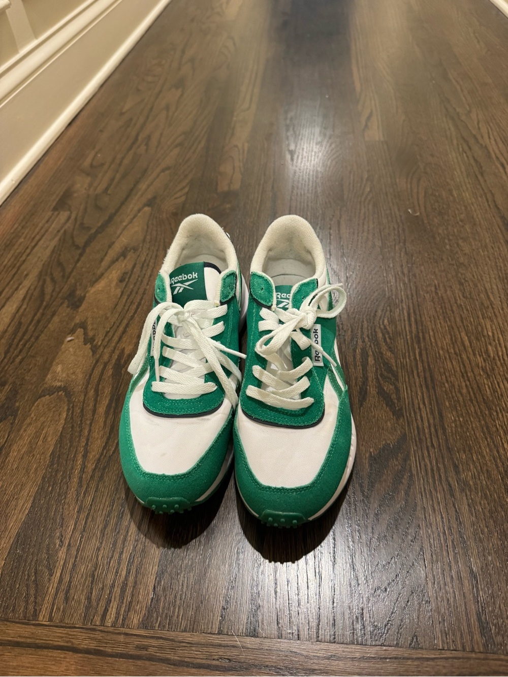 Reebok White and Green Classic Runner Sneakers